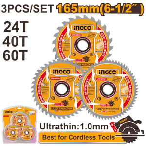 Диск пильный Ingco TSB16503 Industrial, 165*20*24T/40T/60T, дерево, д/акк, 3шт