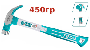 Молоток-гвоздодер Total THTCH0166 Industrial, 450г, фибергласс.