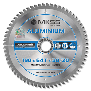 Диск пильный MKSS Aluminium, 190*30/20*64T, алюминий