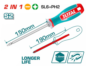 Отвертка Total THT250266, SL6+PH2, 6.35*150мм, Cr-v