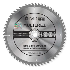 Диск пильный MKSS Multirez, 190*30/20*64T, универсальный