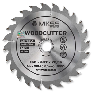 Диск пильный MKSS Woodcutter 160*20/16*24T, дерево