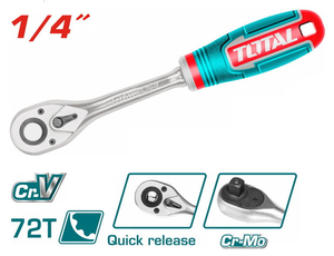 Трещотка Total THT106146 Industrial, 1/4", 72зуб, Cr-V + Cr-Mo