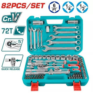 Набор инструмента Total THT421802, 82пр, головки, биты, 1/4", 1/2"